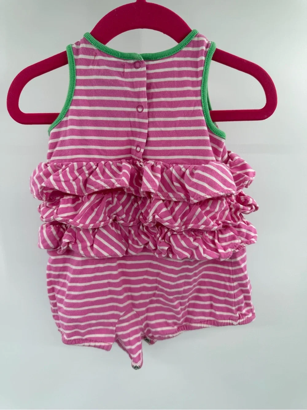 Vintage Ralph Lauren pink White striped ruffles romper onesie 3 months